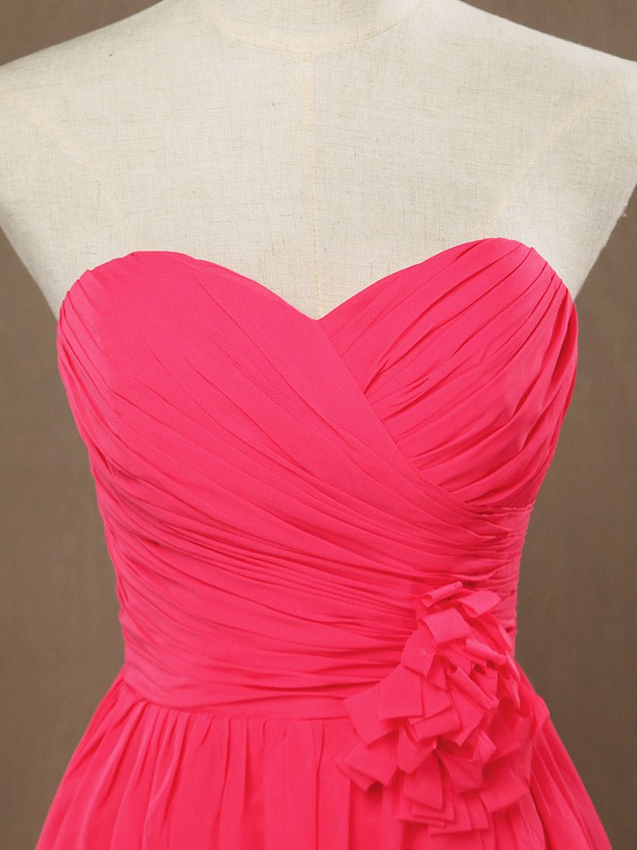 NumberSea - A - Line Strapless Sweetheart Knee Length Chiffon Bridesmaid Dress with Flower Criss Cross Ruching