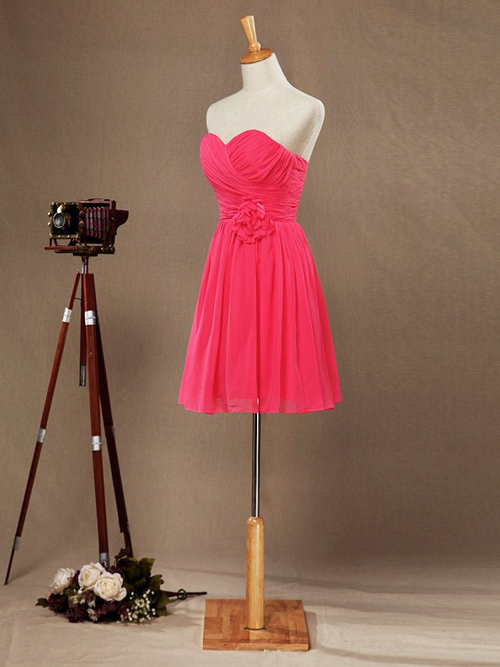 NumberSea - A - Line Strapless Sweetheart Knee Length Chiffon Bridesmaid Dress with Flower Criss Cross Ruching