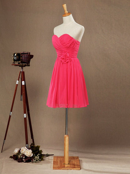 NumberSea - A - Line Strapless Sweetheart Knee Length Chiffon Bridesmaid Dress with Flower Criss Cross Ruching