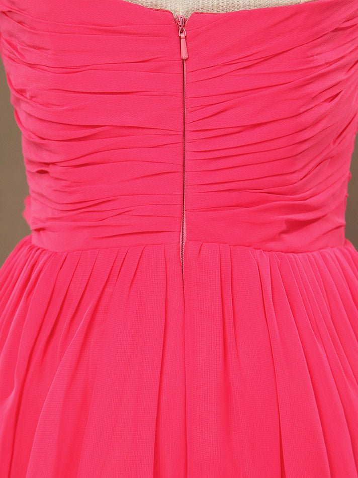 NumberSea - A - Line Strapless Sweetheart Knee Length Chiffon Bridesmaid Dress with Flower Criss Cross Ruching