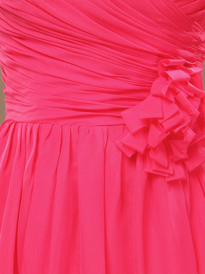 NumberSea - A - Line Strapless Sweetheart Knee Length Chiffon Bridesmaid Dress with Flower Criss Cross Ruching