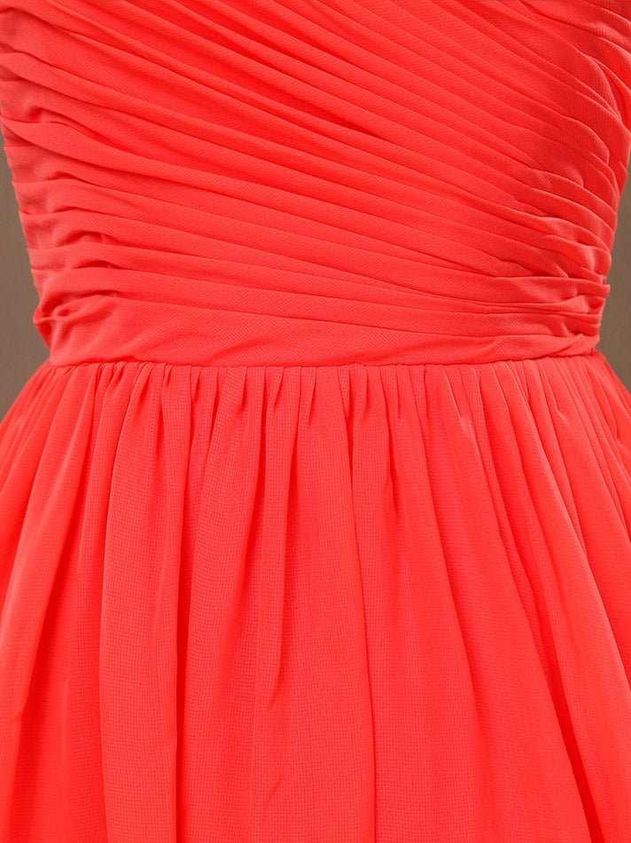 NumberSea - A - Line Coral Jewel - Neck Knee Length Chiffon Bridesmaid Dress