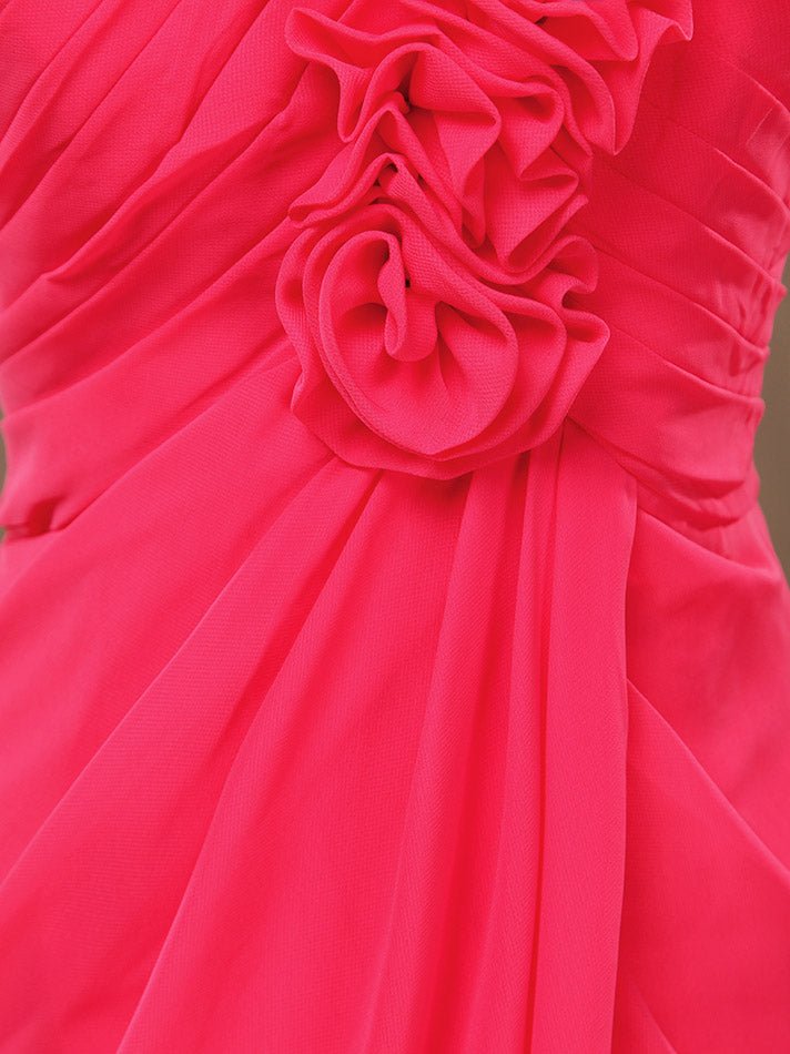 NumberSea - A - Line One Shoulder Knee Length Chiffon Bridesmaid Dress with Flowers Side Draping