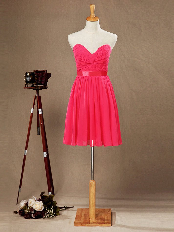 NumberSea - A - Line Strapless Sweetheart Knee Length Chiffon Bridesmaid Dress with Criss Cross Ruching Pleats