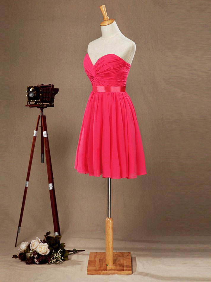 NumberSea - A - Line Strapless Sweetheart Knee Length Chiffon Bridesmaid Dress with Criss Cross Ruching Pleats