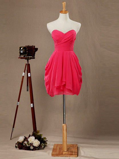 NumberSea - Numbersea Sheath Column Strapless Sweetheart Short / Mini Chiffon Bridesmaid Dress with Draping Criss Cross