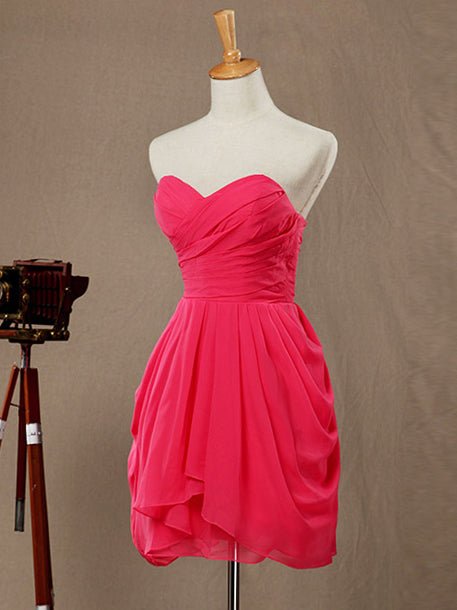 NumberSea - Numbersea Sheath Column Strapless Sweetheart Short / Mini Chiffon Bridesmaid Dress with Draping Criss Cross