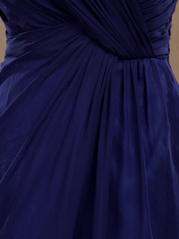 NumberSea - Chiffon Bridesmaid Dress Blue Sheath/Column V - neck V - back Double Straps Sleeveless