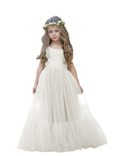 Lace Tulle Floor-length Boho Flower Girl Dress