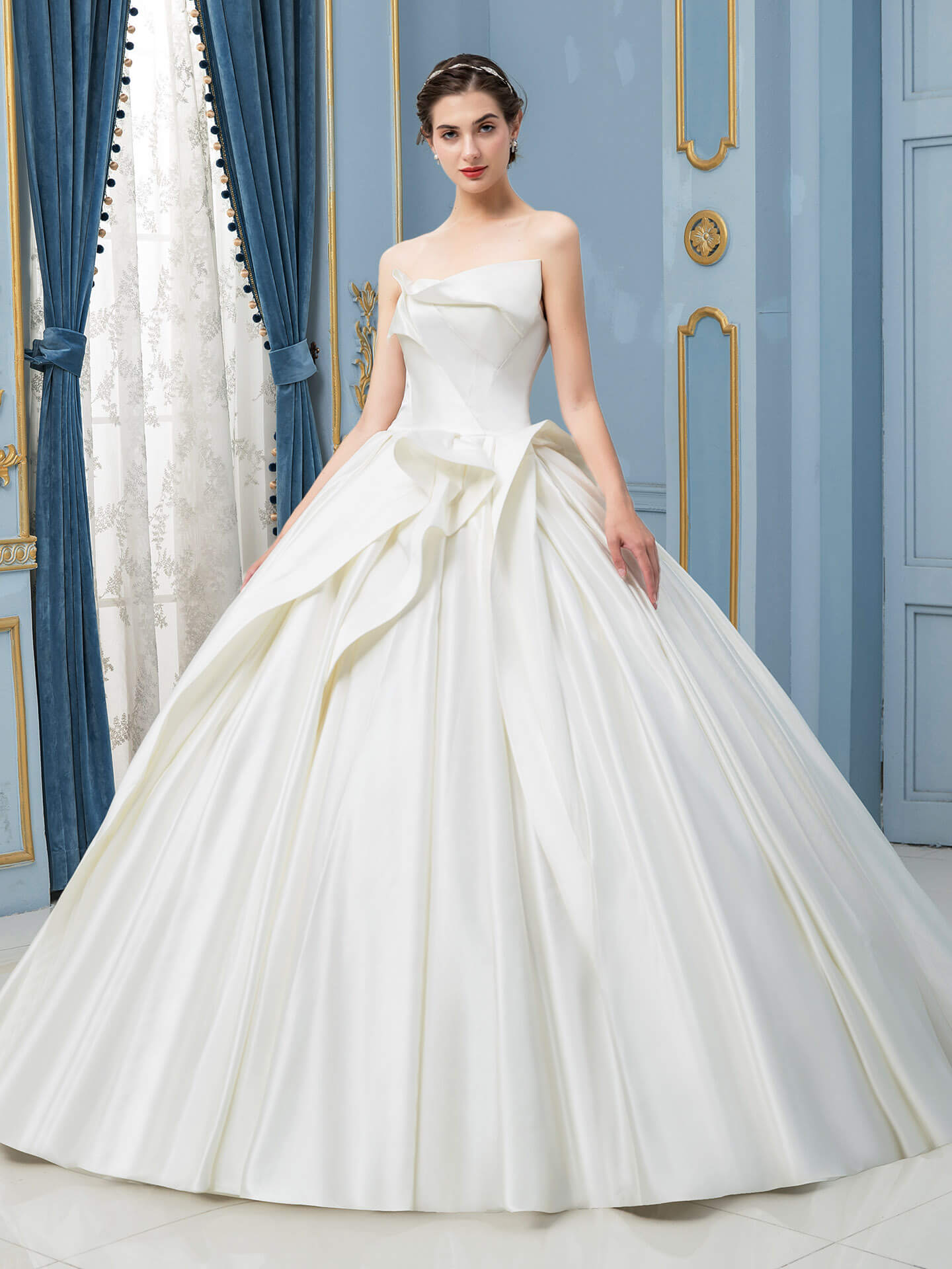 Ball Gown Satin Wedding Dresses Sleeveless Floor Length