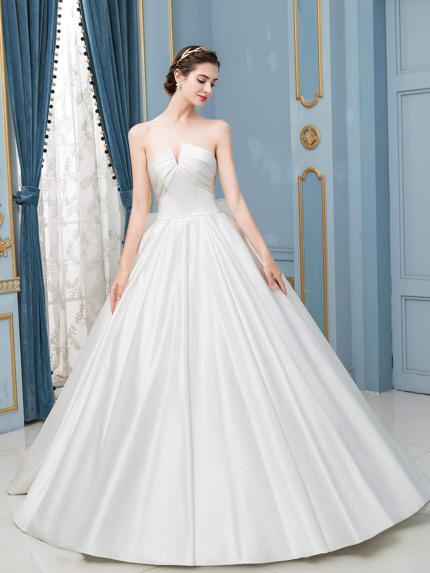 Ball Gown Satin Wedding Dresses Sleeveless Floor Length