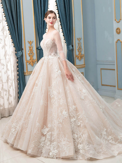 NumberSea - Ball Gown Wedding Dresses Beaded Luxurious Floor Length Long Sleeve