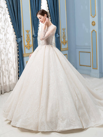 NumberSea - Ball Gown Wedding Dresses Beaded Luxurious Floor Length Long Sleeve