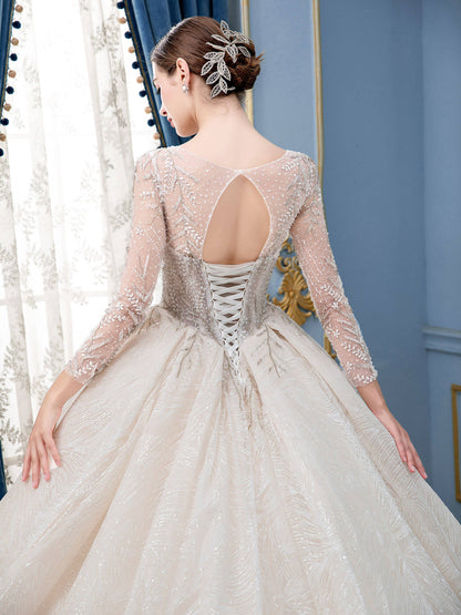 NumberSea - Ball Gown Wedding Dresses Beaded Luxurious Floor Length Long Sleeve