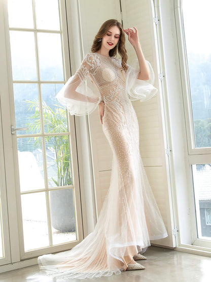 Numbersea Mermaid / Trumpet Luxurious Sexy Engagement Formal Evening Dress Long Sleeves