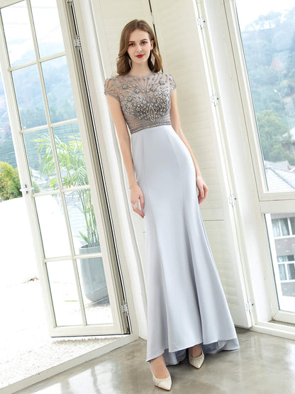 Numbersea Mermaid / Trumpet Max Chiffon Luxurious Sexy Formal Evening Dresses Cap Sleeves Floor Length