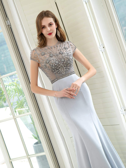 Numbersea Mermaid / Trumpet Max Chiffon Luxurious Sexy Formal Evening Dresses Cap Sleeves Floor Length