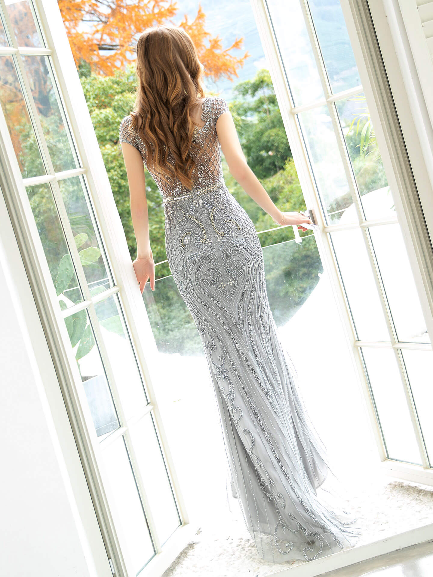 Numbersea Mermaid / Trumpet Beaded Luxurious Sexy Formal Evening Dresses Cap Sleeves Floor Length