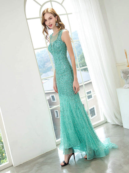 NumberSea - Numbersea Mermaid / Trumpet Beaded Luxurious Sexy Formal Evening Dresses Sleeveless Floor Length Prom Dresses