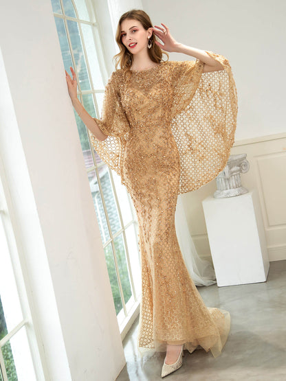 NumberSea - Numbersea Mermaid / Trumpet Beaded Luxurious Fashion Formal Evening Dresses Long Sleeve Floor Length Prom Dresses