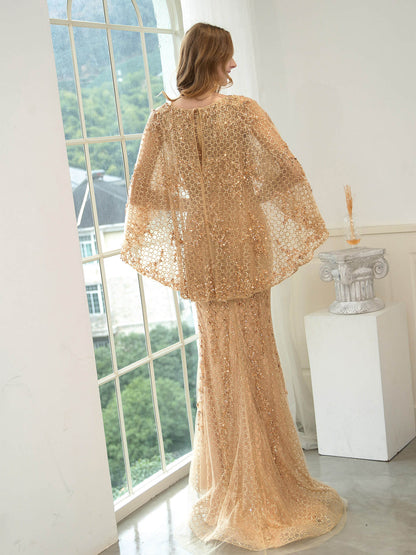 NumberSea - Numbersea Mermaid / Trumpet Beaded Luxurious Fashion Formal Evening Dresses Long Sleeve Floor Length Prom Dresses