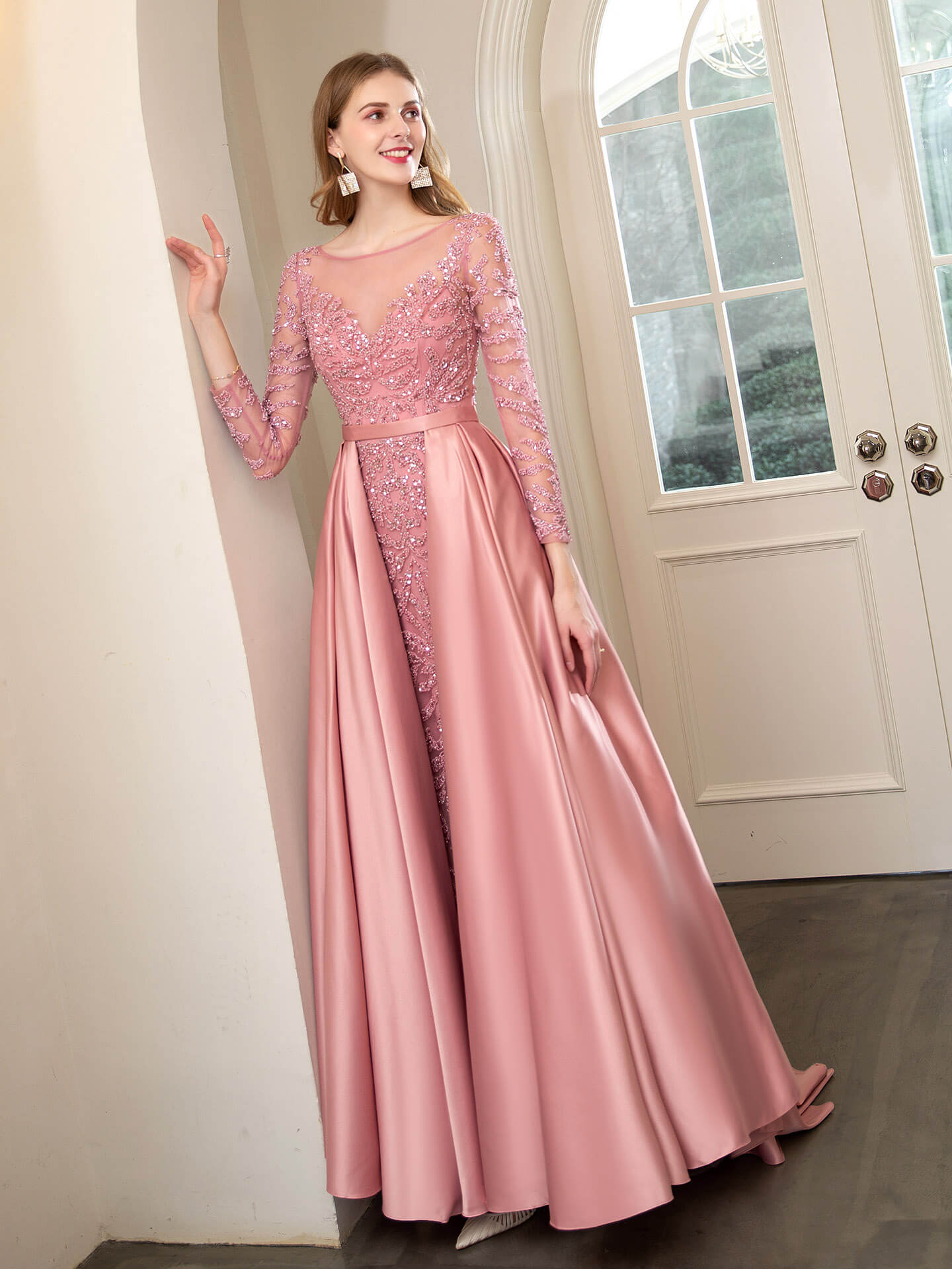 Numbersea Mermaid / Trumpet Beaded Luxurious Sexy Formal Evening Dresses Long Sleeve Floor Length Prom Dresses