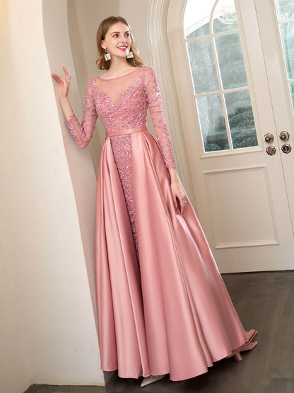 Numbersea Mermaid / Trumpet Beaded Luxurious Sexy Formal Evening Dresses Long Sleeve Floor Length Prom Dresses