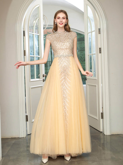 NumberSea - Numbersea Mermaid Beaded Luxurious Fashion Formal Evening Dresses Cap Sleeve Floor Length