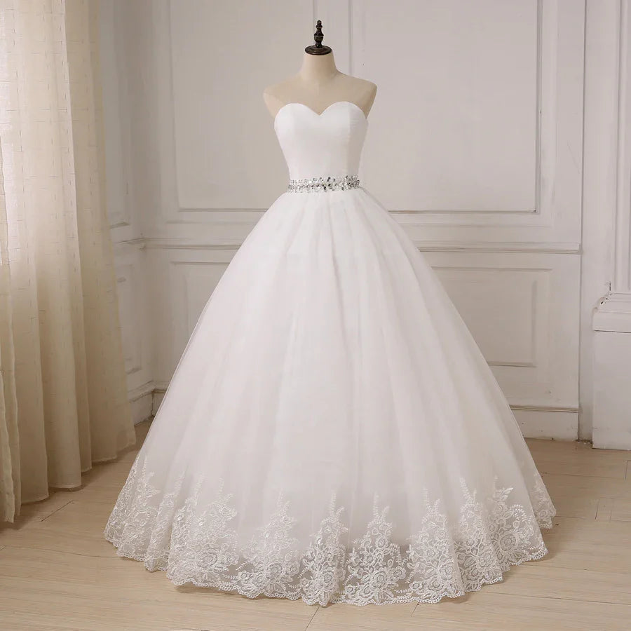 Wedding Dress Robe Beading Belt Ball Gown Sweetheart Sleeveless Tulle Bride Dresses