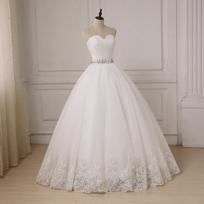 Wedding Dress Robe Beading Belt Ball Gown Sweetheart Sleeveless Tulle Bride Dresses