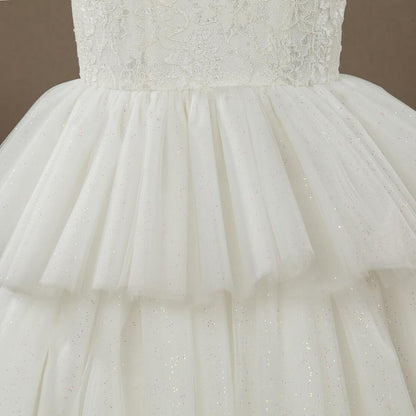 NumberSea - A - line Tea - length Lace match Tulle Flower Girl Dress Jewel Neck Sleeveless with Tiers