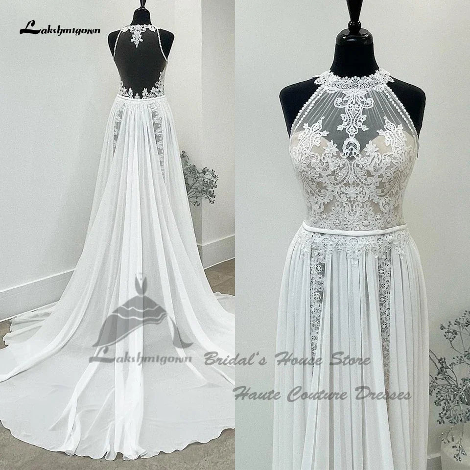 NumberSea NumberSea Civil Boho Wedding Dress 2025 Vestido Sexy Bridal A Line Chiffon Beach Wedding Dresses Sheer Illusion Lace Back