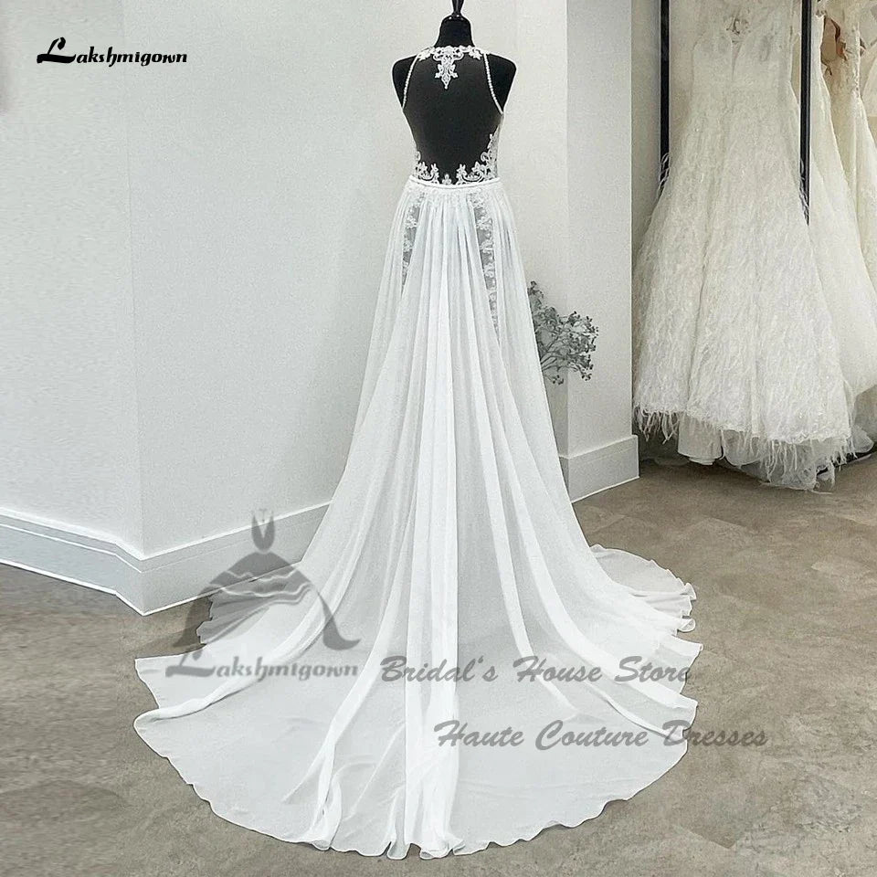 NumberSea NumberSea Civil Boho Wedding Dress 2025 Vestido Sexy Bridal A Line Chiffon Beach Wedding Dresses Sheer Illusion Lace Back