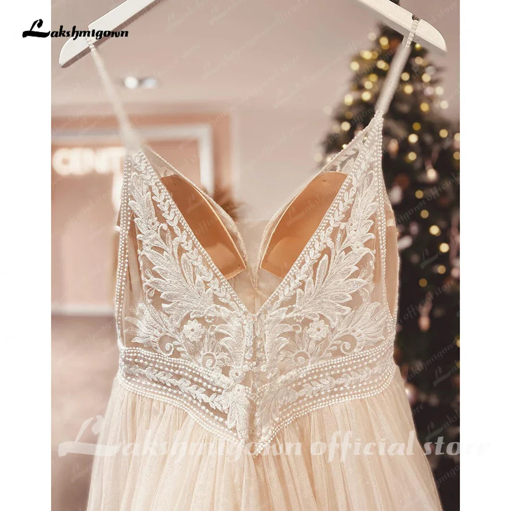 NumberSea NumberSea Spaghetti Straps Champagne Boho Wedding Dress For Women 2025 Vestido Civil Bridal Church Wedding Gowns suknie slubne