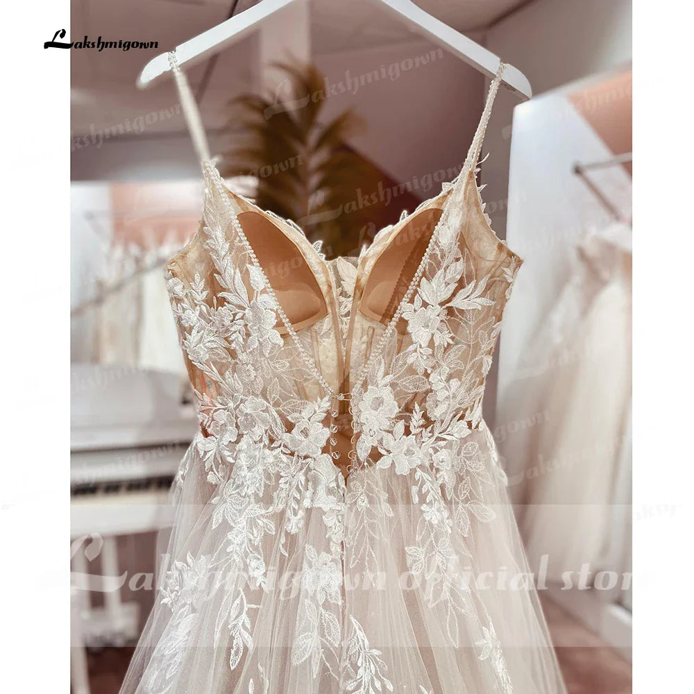 NumberSea NumberSea Spaghetti Straps Lace Wedding Dress Open Back Civil Bridal Bohemian Wedding Gowns  Vestidos de Nova