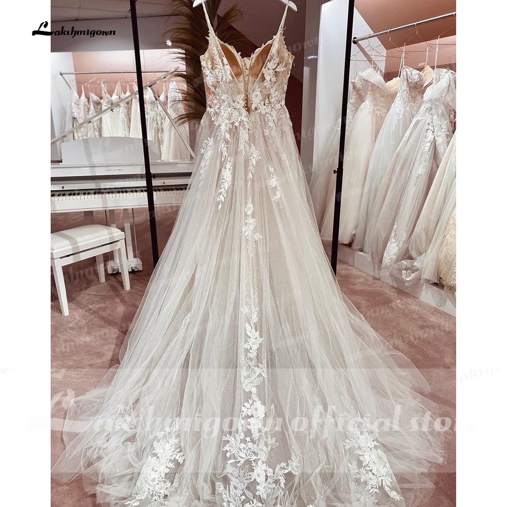 NumberSea NumberSea Spaghetti Straps Lace Wedding Dress Open Back Civil Bridal Bohemian Wedding Gowns  Vestidos de Nova