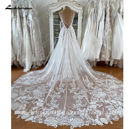 NumberSea NumberSea Spaghetti Straps Lace Wedding Dress Sexy Bridal Robe 2025 Plunging V Neck Tulle Boho Wedding Gown Abiti Sposa