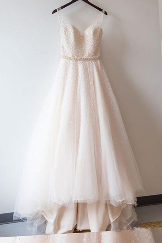 NumberSea NumberSea Blush Pink Tulle Ball Gown Lace Prom Dresses, Sweetheart Wedding Dress, MW111