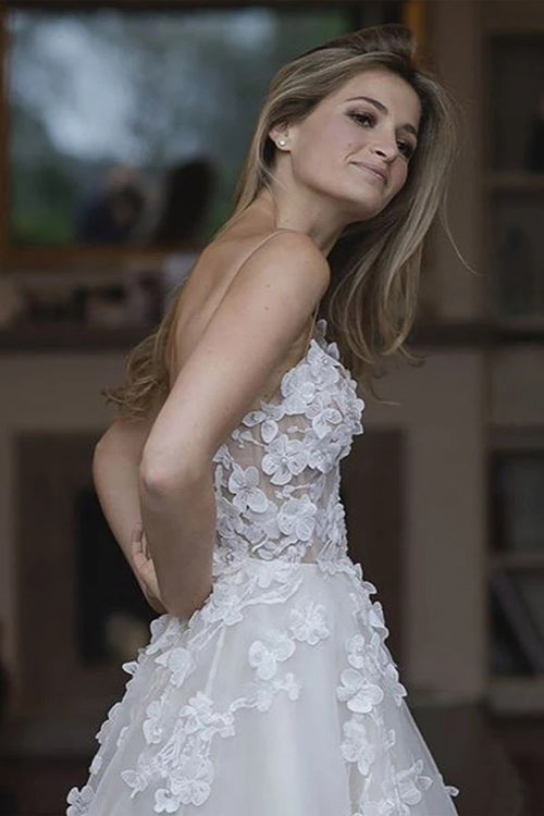 NumberSea Sweetheart Neck Tulle A-line Wedding Dresses Appliqued Wedding Gowns,MW322