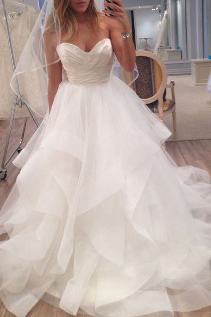 NumberSea Satin Ball Gown Sweetheart Organza & Ruffled Wedding Dresses,MW422