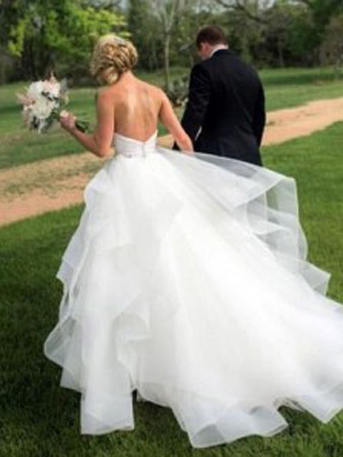 NumberSea Satin Ball Gown Sweetheart Organza & Ruffled Wedding Dresses,MW422