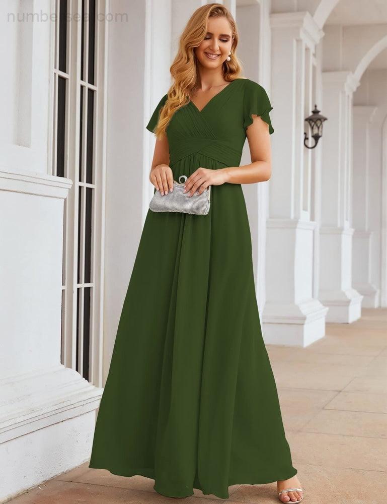 Numbersea Chiffon Bridesmaid Dress Cap Sleeves Maxi Prom Gowns Party Wedding Mother of The Bride Dresses for Women SEA28047-numbersea