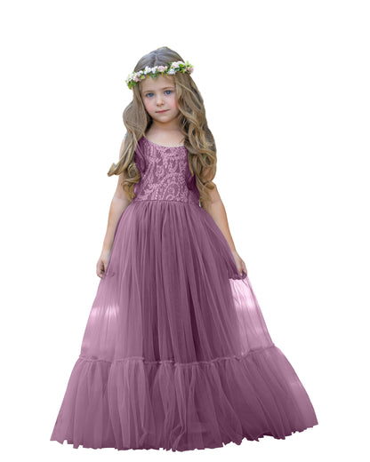 Lace Tulle Floor-length Boho Flower Girl Dress