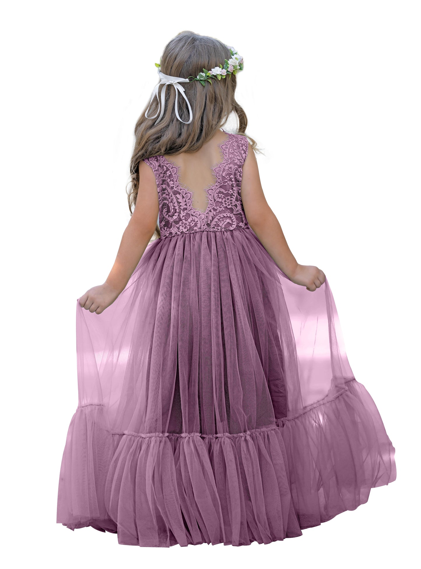 Lace Tulle Floor-length Boho Flower Girl Dress