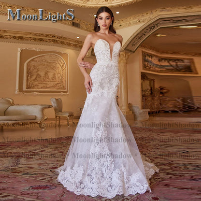 MoonlightShadow Luxurious Mermaid Plus Size Wedding Dress Sexy Deep V-Neck Detailed Mariee Robe De Soiree Mariage Made To Order