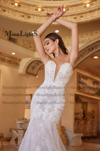 MoonlightShadow Luxurious Mermaid Plus Size Wedding Dress Sexy Deep V-Neck Detailed Mariee Robe De Soiree Mariage Made To Order