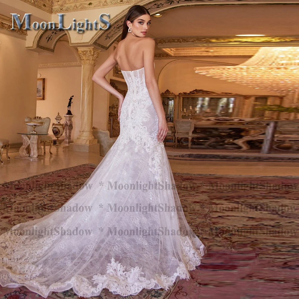 MoonlightShadow Luxurious Mermaid Plus Size Wedding Dress Sexy Deep V-Neck Detailed Mariee Robe De Soiree Mariage Made To Order