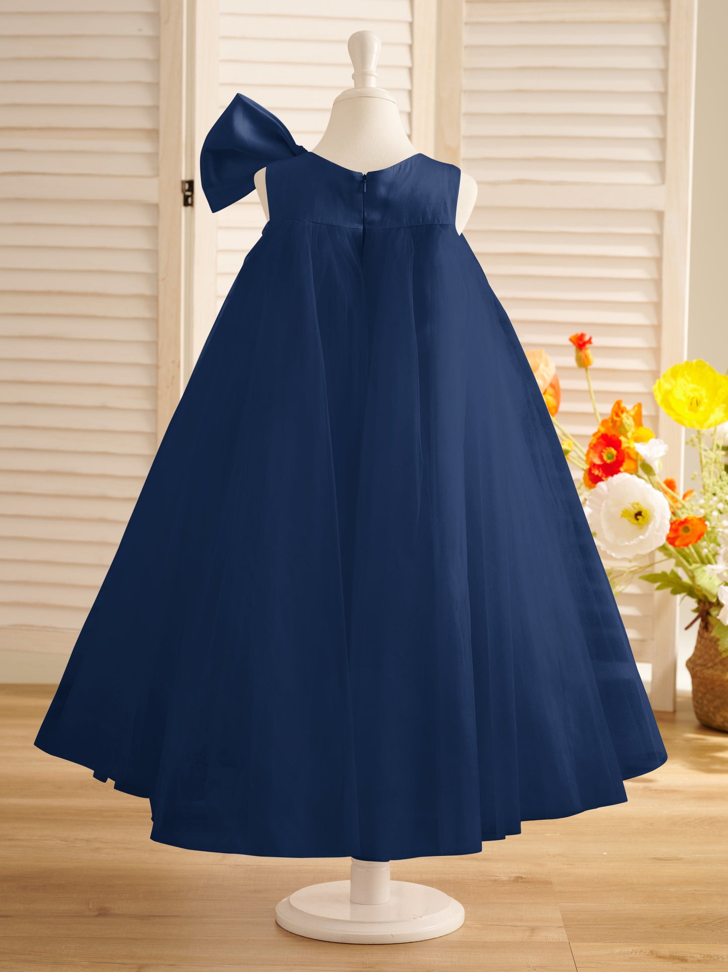 NumberSea - A - line Big Bow Tulle Tea - length Toddler Flower Girl Dress