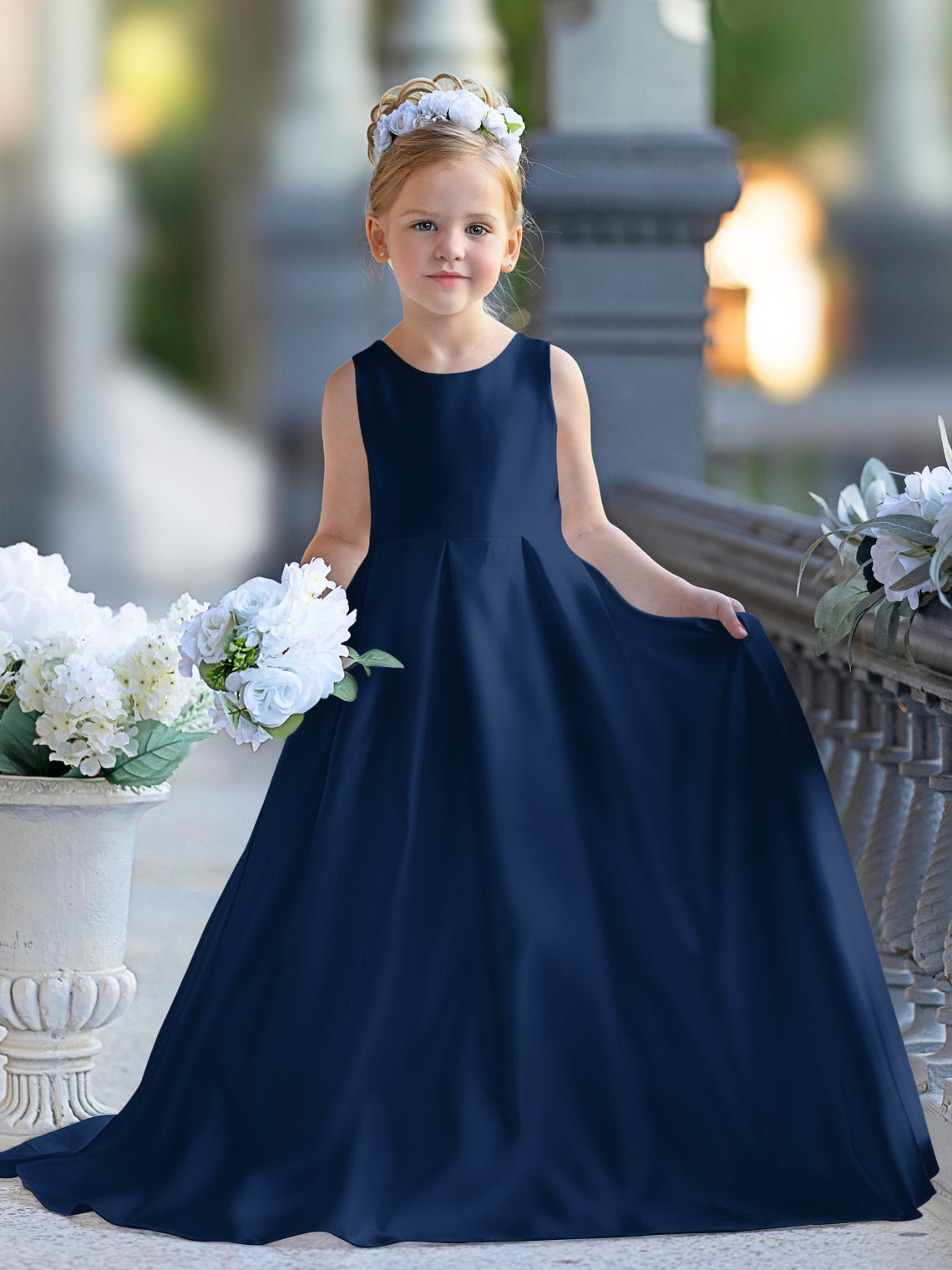 NumberSea - A - line Lace Satin Floor - length First Communion Flower Girl Dress