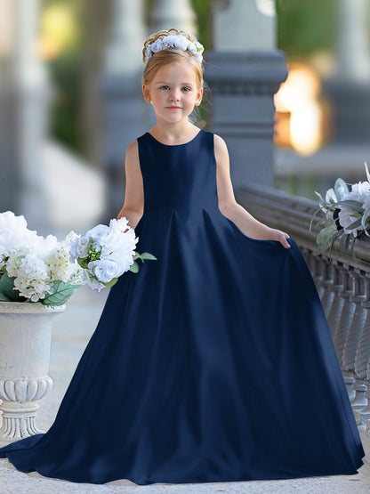 NumberSea - A - line Lace Satin Floor - length First Communion Flower Girl Dress